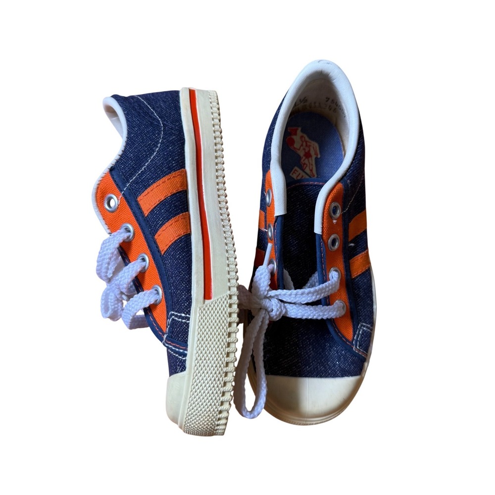 Vintage Made in USA Blue Denim Orange Stripe Low Top Sneakers Size 11.5 Kids NOS